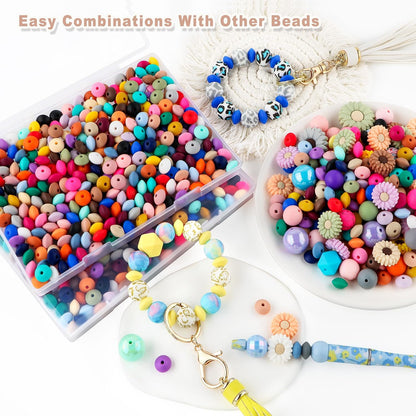 300Pcs 12mm Silicone Lentil Beads, Silicone Spacer Beads for Necklace Bracelet Keychain Pens Craft(Peach)