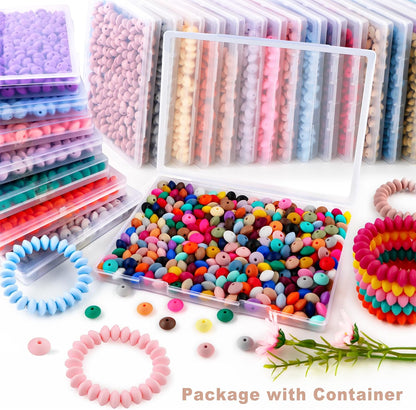 300Pcs 12mm Silicone Lentil Beads, Silicone Spacer Beads for Necklace Bracelet Keychain Pens Craft(Peach)
