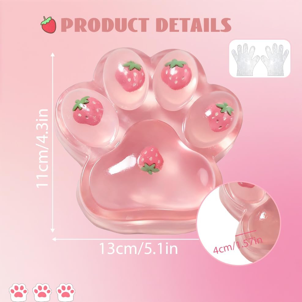 Large Cat Paw Taba Squishy Squeeze Toys 5-inch Strawberry Pink Fufu Squishy Sensory Stress Relief Fidget Toys for Party Favors Sensory Anxiety Toys for Adults (Strawberry)