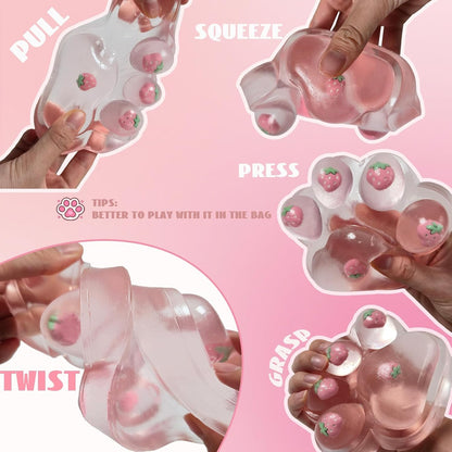 Large Cat Paw Taba Squishy Squeeze Toys 5-inch Strawberry Pink Fufu Squishy Sensory Stress Relief Fidget Toys for Party Favors Sensory Anxiety Toys for Adults (Strawberry)