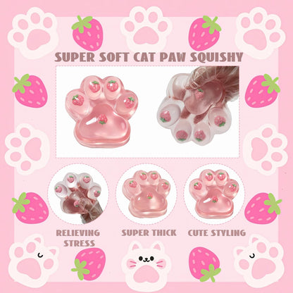 Large Cat Paw Taba Squishy Squeeze Toys 5-inch Strawberry Pink Fufu Squishy Sensory Stress Relief Fidget Toys for Party Favors Sensory Anxiety Toys for Adults (Strawberry)