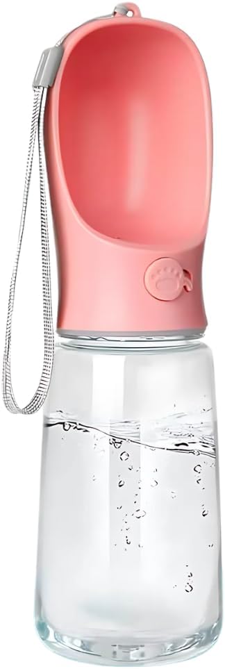 Portable Pet Water Bottle with Drinking Bowl, 12 oz, Pink and Turquoise (Pink, Medium)