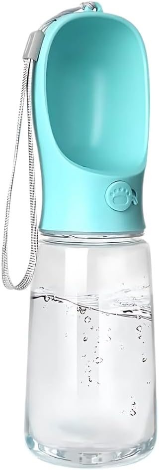 Portable Pet Water Bottle with Drinking Bowl, 12 oz, Pink and Turquoise (Pink, Medium)