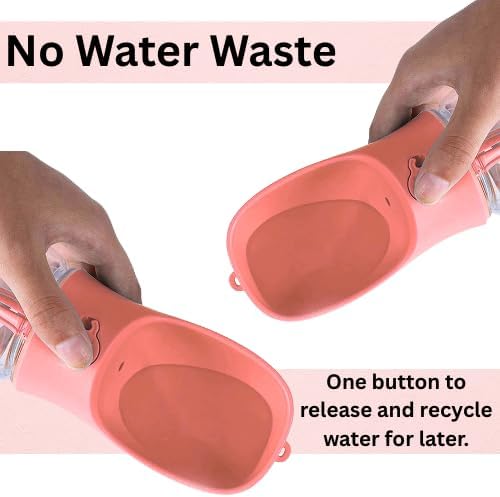 Portable Pet Water Bottle with Drinking Bowl, 12 oz, Pink and Turquoise (Pink, Medium)