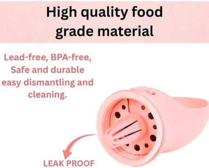 Portable Pet Water Bottle with Drinking Bowl, 12 oz, Pink and Turquoise (Pink, Medium)