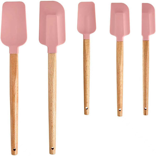 Pink Silicone Spatula Set, Food Grade Rubber Spatula-5 Piece Nonstick Rubber Spatulas, Spoonula, Jar Scraper for Cooking, Baking, Mixing