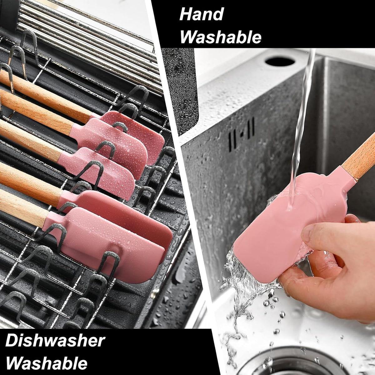 Pink Silicone Spatula Set, Food Grade Rubber Spatula-5 Piece Nonstick Rubber Spatulas, Spoonula, Jar Scraper for Cooking, Baking, Mixing