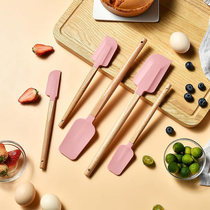 Pink Silicone Spatula Set, Food Grade Rubber Spatula-5 Piece Nonstick Rubber Spatulas, Spoonula, Jar Scraper for Cooking, Baking, Mixing