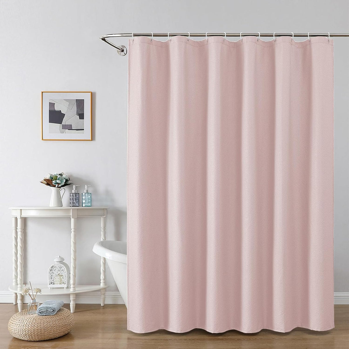 Pink Shower Curtain for Bathroom 72x72 Inch, 3D Embossed Textured Waffle Fabric Shower Curtains, Soft Hotel Farmhouse Style, Water Repellent, Machine Washable, Pink, 72" W x 72" L