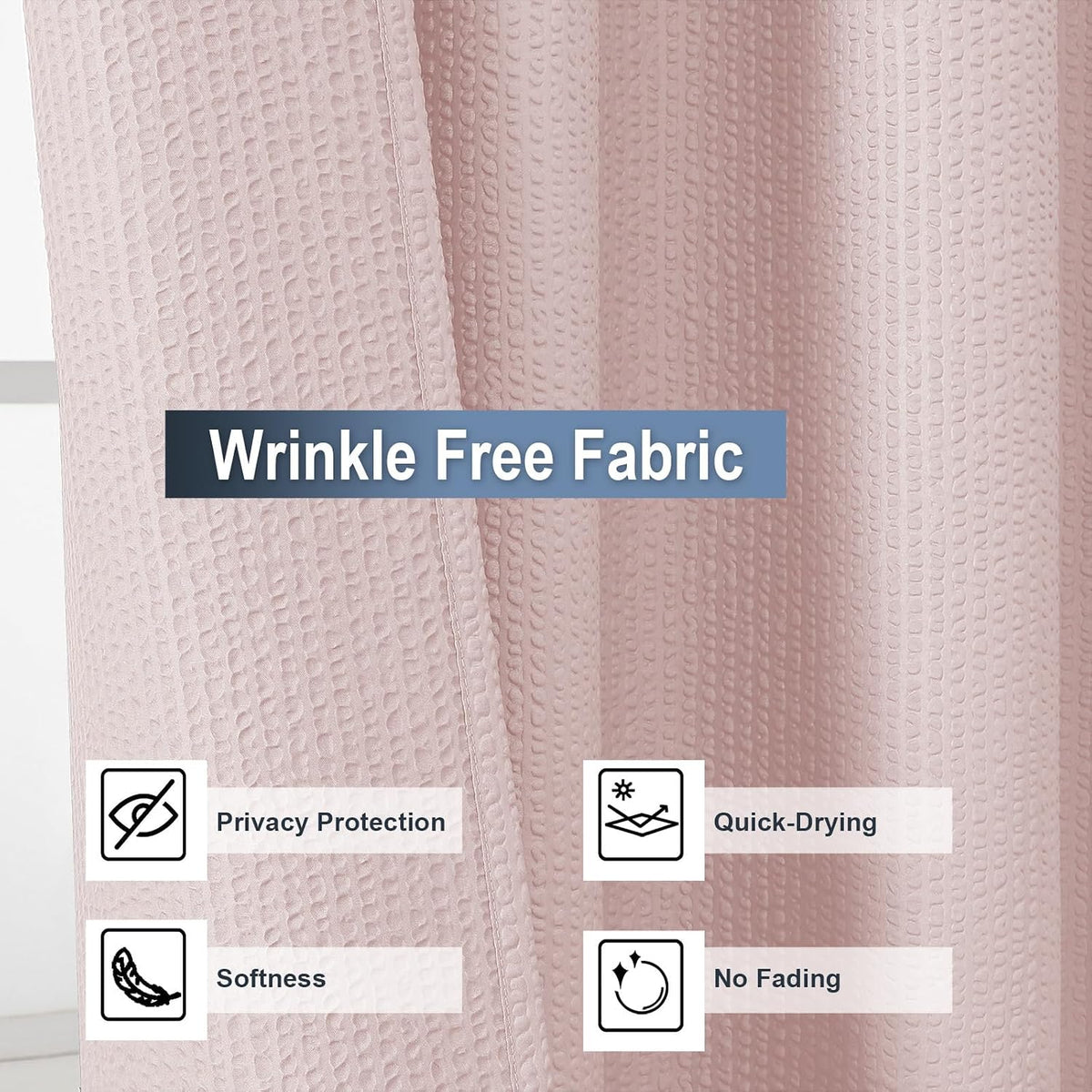 Pink Shower Curtain for Bathroom 72x72 Inch, 3D Embossed Textured Waffle Fabric Shower Curtains, Soft Hotel Farmhouse Style, Water Repellent, Machine Washable, Pink, 72" W x 72" L