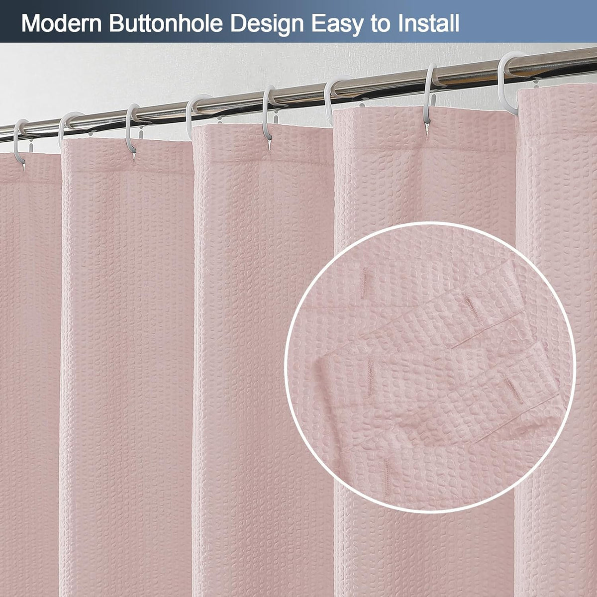 Pink Shower Curtain for Bathroom 72x72 Inch, 3D Embossed Textured Waffle Fabric Shower Curtains, Soft Hotel Farmhouse Style, Water Repellent, Machine Washable, Pink, 72" W x 72" L