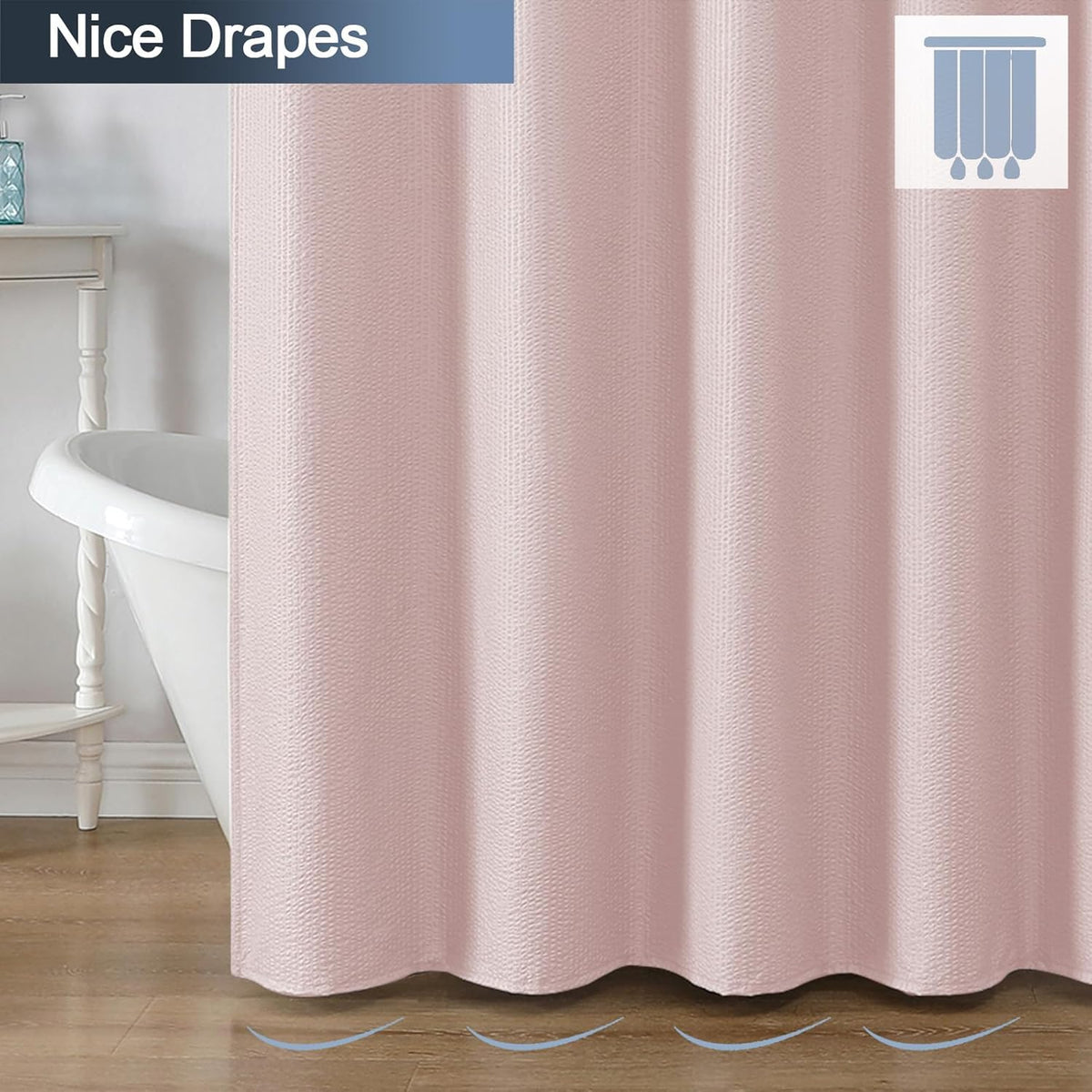 Pink Shower Curtain for Bathroom 72x72 Inch, 3D Embossed Textured Waffle Fabric Shower Curtains, Soft Hotel Farmhouse Style, Water Repellent, Machine Washable, Pink, 72" W x 72" L