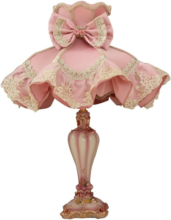 Vintage Pink Table Lamp Victorian Style Kids Table Lamp Girls Bedroom Rustic Bedside Lamp French Country Farmhouse Nightstand Lamp for Princess Room Children Room Nursery Desk Home