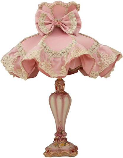 Vintage Pink Table Lamp Victorian Style Kids Table Lamp Girls Bedroom Rustic Bedside Lamp French Country Farmhouse Nightstand Lamp for Princess Room Children Room Nursery Desk Home