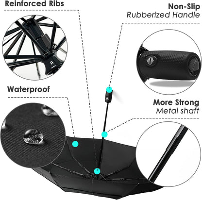 Windproof Compact Travel Umbrellas for Rain – Easy Auto Open Close, Automatic Durable Waterproof – Backpack, Portable, Lightweight Umbrellas for Travel
