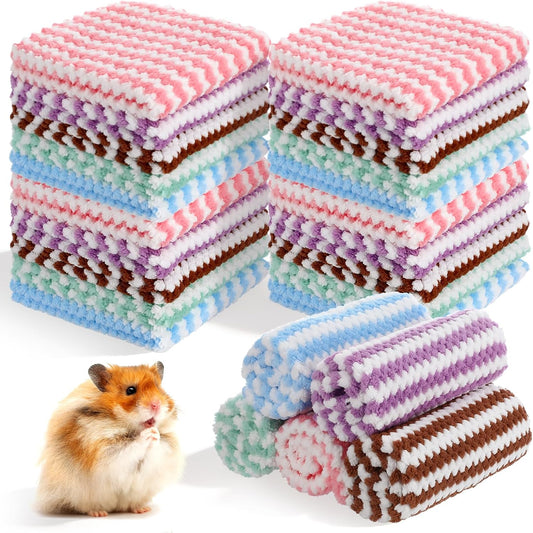 25Pcs Guinea Pig Fleece Bedding Blankets, Small Animal Fleece Cage Liners, Pet Sleeping Mat Cover, 5 Colors Coral Washable Mats for Hamster, Rabbit, Chinchilla (11.6 x 11.6 Inch)