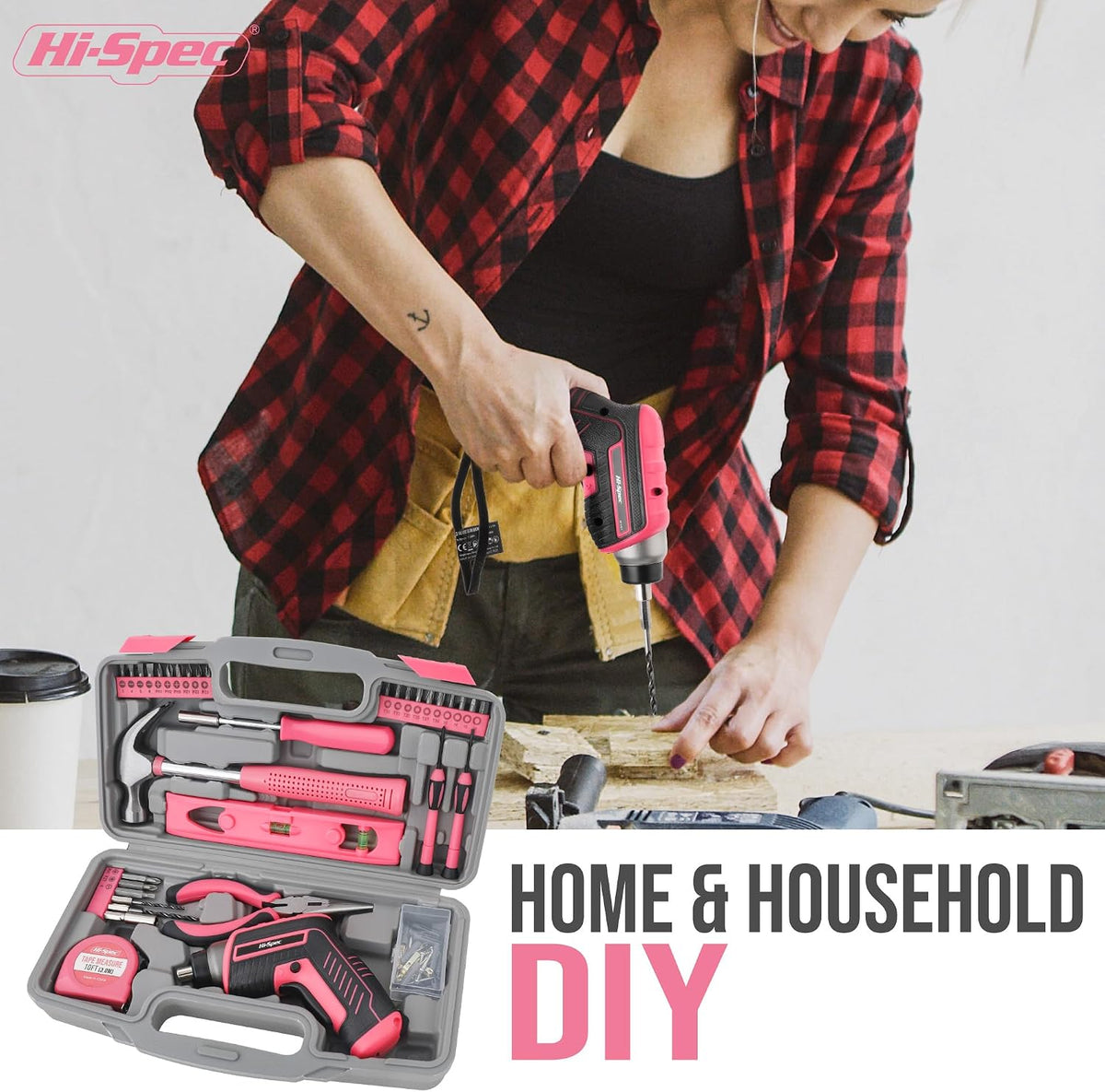 Hi-Spec 3.6V USB Electric Screwdriver for Home Repairs and Assembly, Pink
