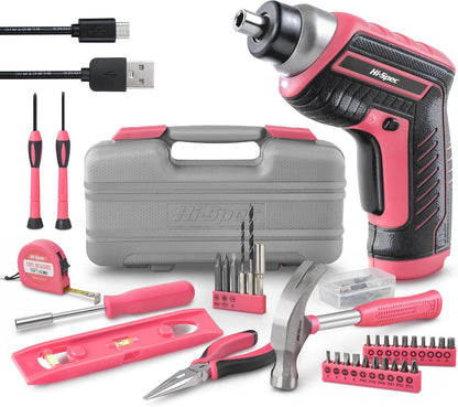 Hi-Spec 3.6V USB Electric Screwdriver for Home Repairs and Assembly, Pink