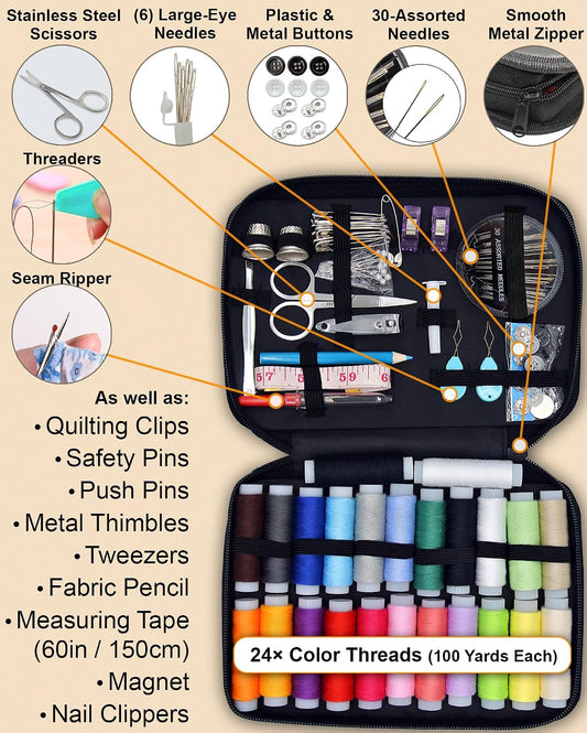 Sewing Kit for Adults, Teens & Kids - 100-Piece Pink Beginner Set