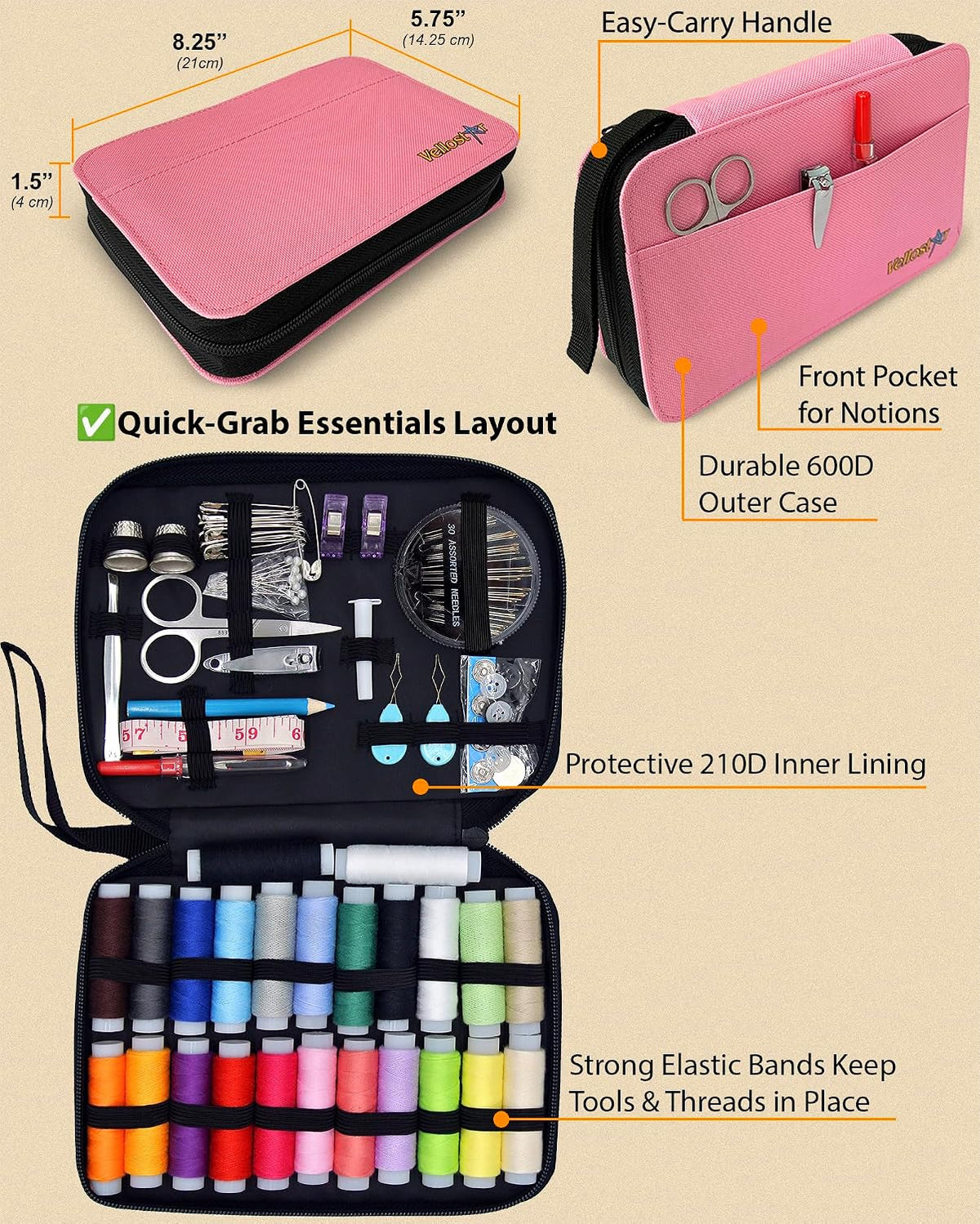 Sewing Kit for Adults, Teens & Kids - 100-Piece Pink Beginner Set