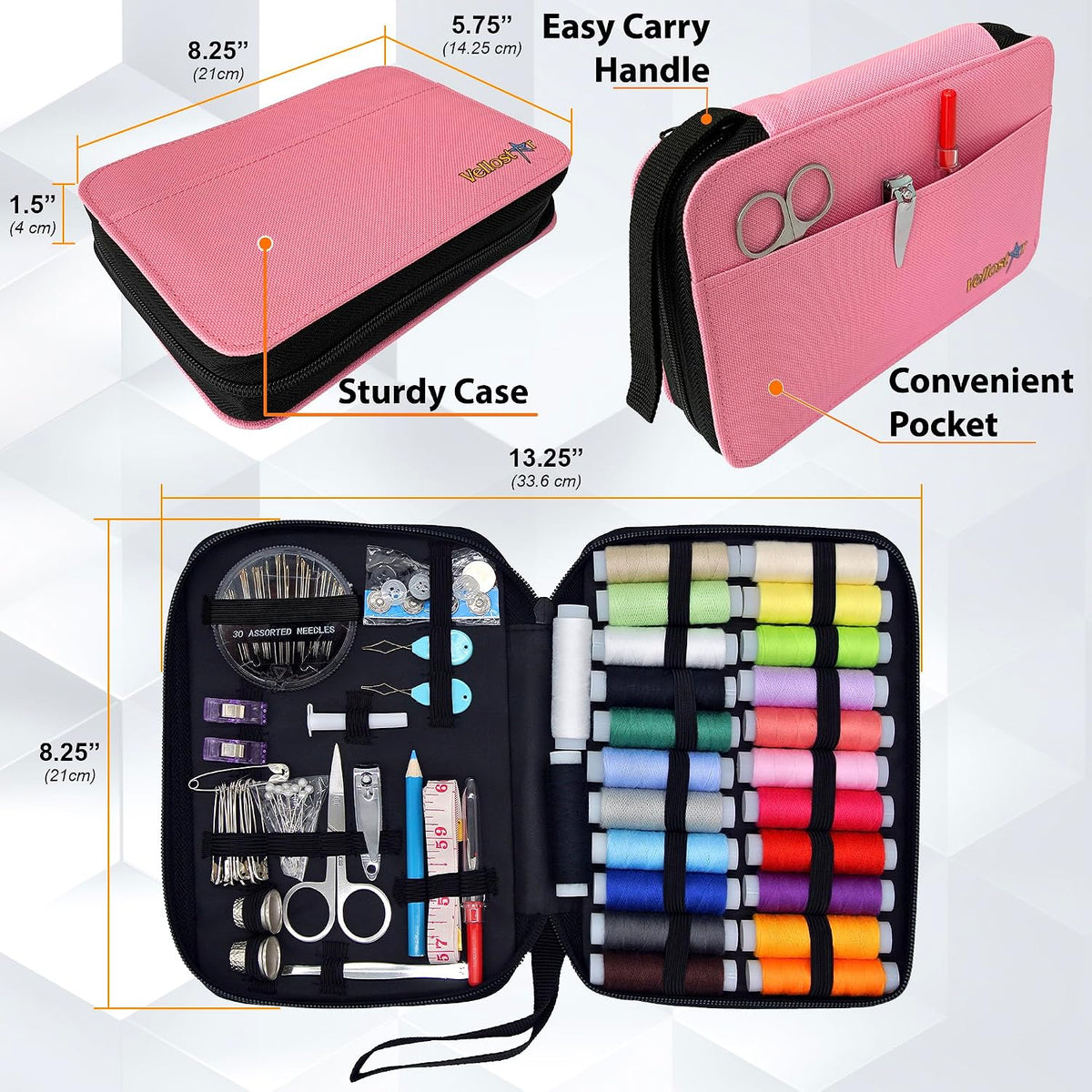 Sewing Kit for Adults, Teens & Kids - 100-Piece Pink Beginner Set