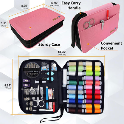 Sewing Kit for Adults, Teens & Kids - 100-Piece Pink Beginner Set
