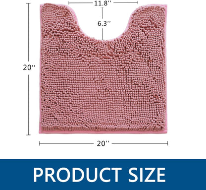 Toilet Rugs U-Shaped,20"x 20"Super Absorbent Chenille Bathroom Rugs and Strong PVC Non-Slip Backing for Toilets Rug Set,Machine Washable,Bath Mats for Bathrooms,Deep Pink
