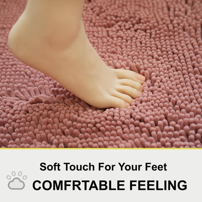 Toilet Rugs U-Shaped,20"x 20"Super Absorbent Chenille Bathroom Rugs and Strong PVC Non-Slip Backing for Toilets Rug Set,Machine Washable,Bath Mats for Bathrooms,Deep Pink
