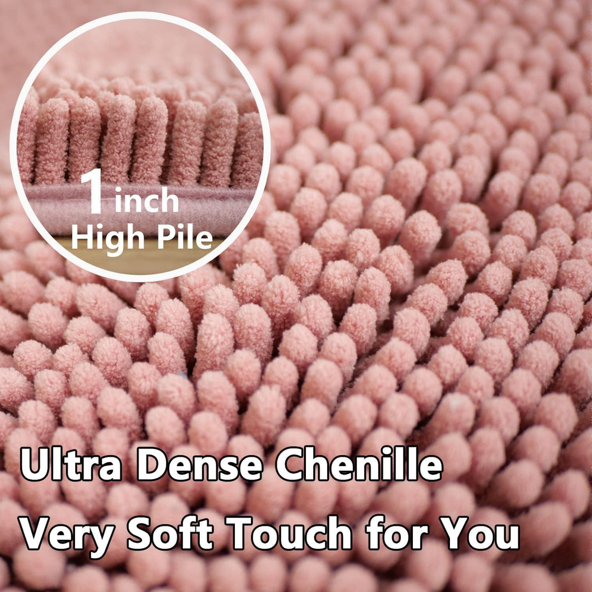Toilet Rugs U-Shaped,20"x 20"Super Absorbent Chenille Bathroom Rugs and Strong PVC Non-Slip Backing for Toilets Rug Set,Machine Washable,Bath Mats for Bathrooms,Deep Pink