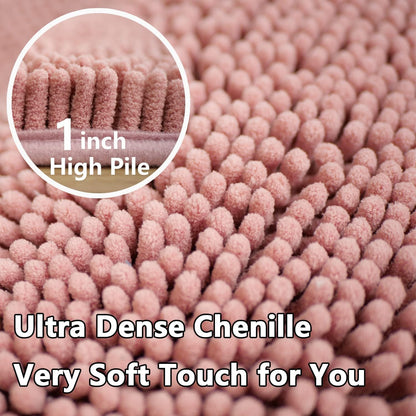 Toilet Rugs U-Shaped,20"x 20"Super Absorbent Chenille Bathroom Rugs and Strong PVC Non-Slip Backing for Toilets Rug Set,Machine Washable,Bath Mats for Bathrooms,Deep Pink