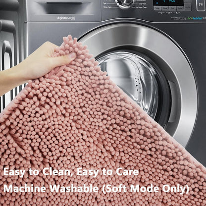Toilet Rugs U-Shaped,20"x 20"Super Absorbent Chenille Bathroom Rugs and Strong PVC Non-Slip Backing for Toilets Rug Set,Machine Washable,Bath Mats for Bathrooms,Deep Pink