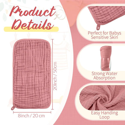 6 Pcs Muslin Hooded Baby Bath Towel and Washcloth Set,Brown, Rose Pink