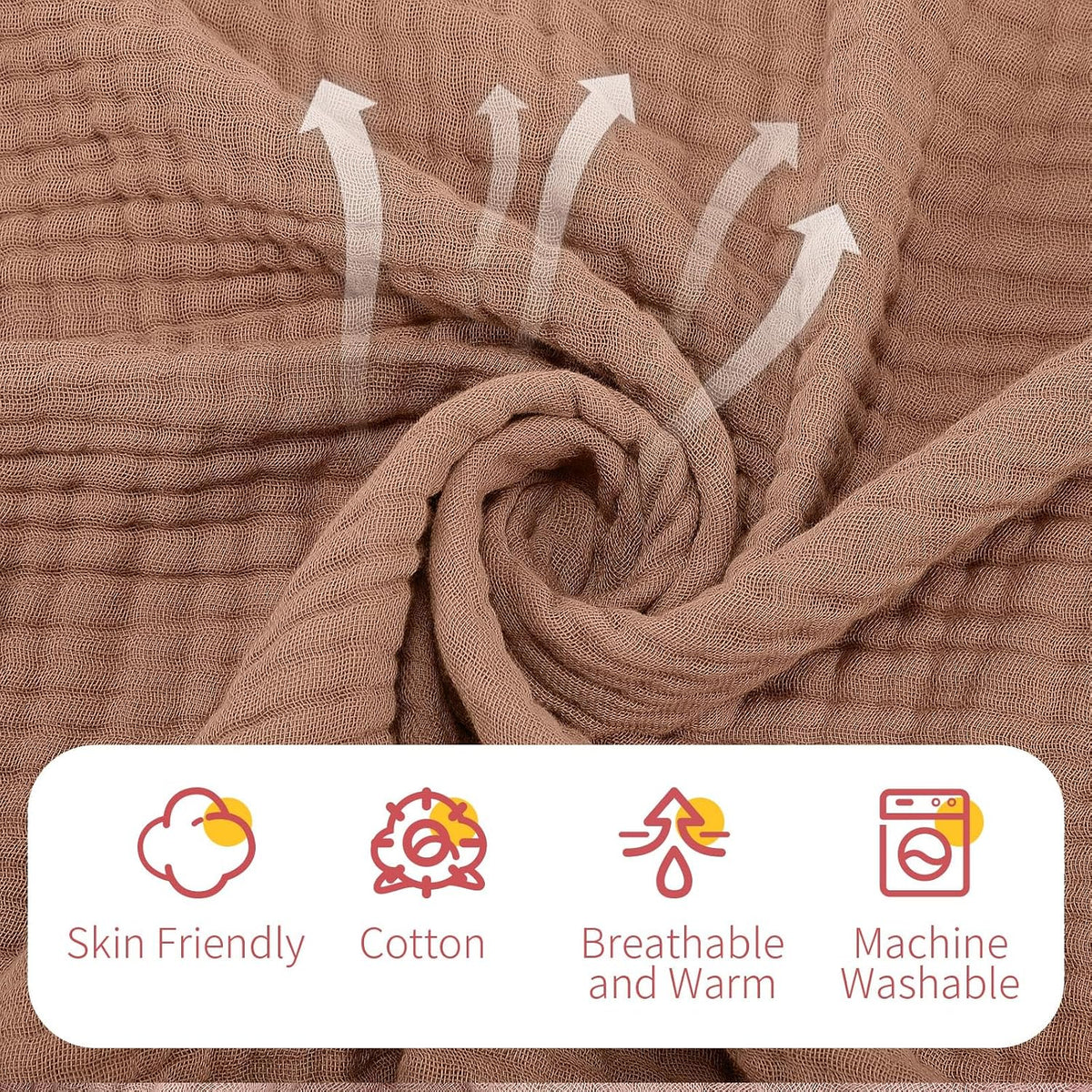 6 Pcs Muslin Hooded Baby Bath Towel and Washcloth Set,Brown, Rose Pink