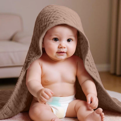 6 Pcs Muslin Hooded Baby Bath Towel and Washcloth Set,Brown, Rose Pink