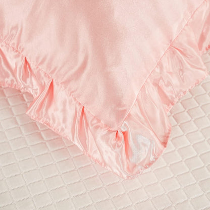 Pink Satin Pillowcases with Romantic Blush Ruffle, Silky Satin Pillow Cover 2 Pack, Super Smooth Lightweight, Farmhouse Lace Fringed Blush Pillow Shames, 20X40 Inches