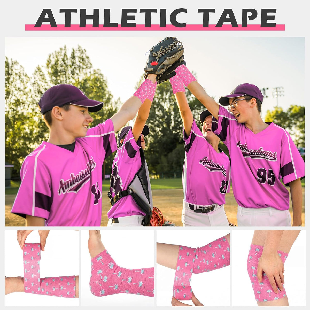 1 Pcs Wrist Tape Baseball Cross Christian Athletic Tape 2in x 23ft Sports Wrap Cotton for Football Hockey Soccer Baseball Fingers Ankles Wrist Injury Wrap (Coconut Tree,Pink)