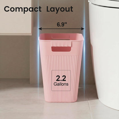 Slim Trash Can 3-Pack, 2.2 Gallon Plastic Wastebasket for Bathroom, Bedroom, Office, Kitchen with 4 Rolls Bags, Pink