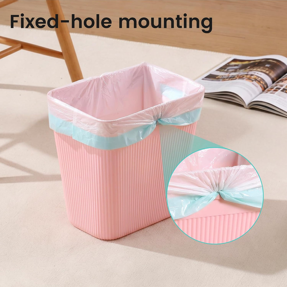 Slim Trash Can 3-Pack, 2.2 Gallon Plastic Wastebasket for Bathroom, Bedroom, Office, Kitchen with 4 Rolls Bags, Pink
