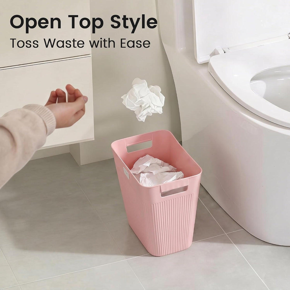 Slim Trash Can 3-Pack, 2.2 Gallon Plastic Wastebasket for Bathroom, Bedroom, Office, Kitchen with 4 Rolls Bags, Pink