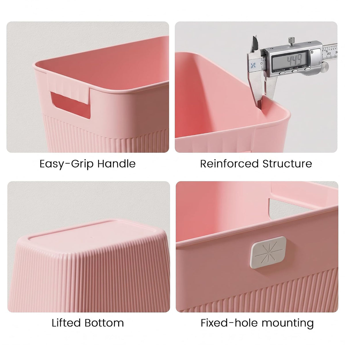 Slim Trash Can 3-Pack, 2.2 Gallon Plastic Wastebasket for Bathroom, Bedroom, Office, Kitchen with 4 Rolls Bags, Pink