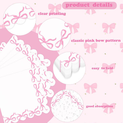 Coquette Birthday Party Supplies, 50PCS Pink Coquette Bow Party Napkins for Bachelorette Bridal Baby Shower Tea Wedding Girl Boy Bow Theme Birthday Party