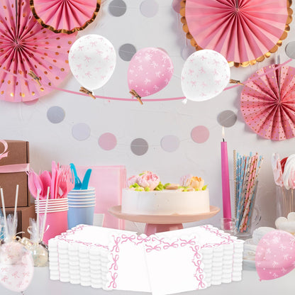 Coquette Birthday Party Supplies, 50PCS Pink Coquette Bow Party Napkins for Bachelorette Bridal Baby Shower Tea Wedding Girl Boy Bow Theme Birthday Party