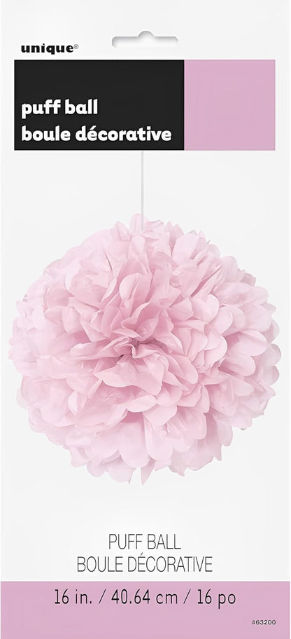 Lovely Pink Solid Hanging Tissue Pom Poms,16", Elegant & Versatile Decor - Perfect for Weddings, Baby Showers, Parties & Events