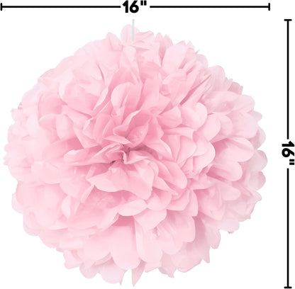 Lovely Pink Solid Hanging Tissue Pom Poms,16", Elegant & Versatile Decor - Perfect for Weddings, Baby Showers, Parties & Events