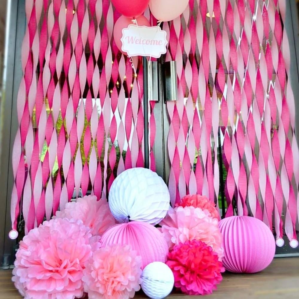 Lovely Pink Solid Hanging Tissue Pom Poms,16", Elegant & Versatile Decor - Perfect for Weddings, Baby Showers, Parties & Events