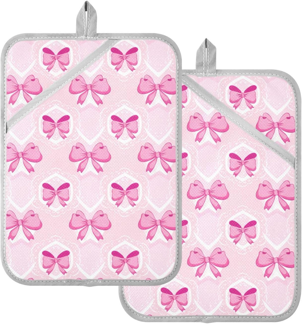 Light Pink Bows Pot Holders for Kitchen Heat-Resistant Potholders Oven Hot Pads 2 Pack Set