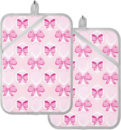 Light Pink Bows Pot Holders for Kitchen Heat-Resistant Potholders Oven Hot Pads 2 Pack Set