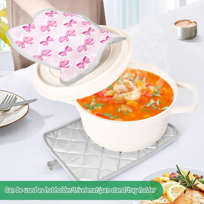 Light Pink Bows Pot Holders for Kitchen Heat-Resistant Potholders Oven Hot Pads 2 Pack Set