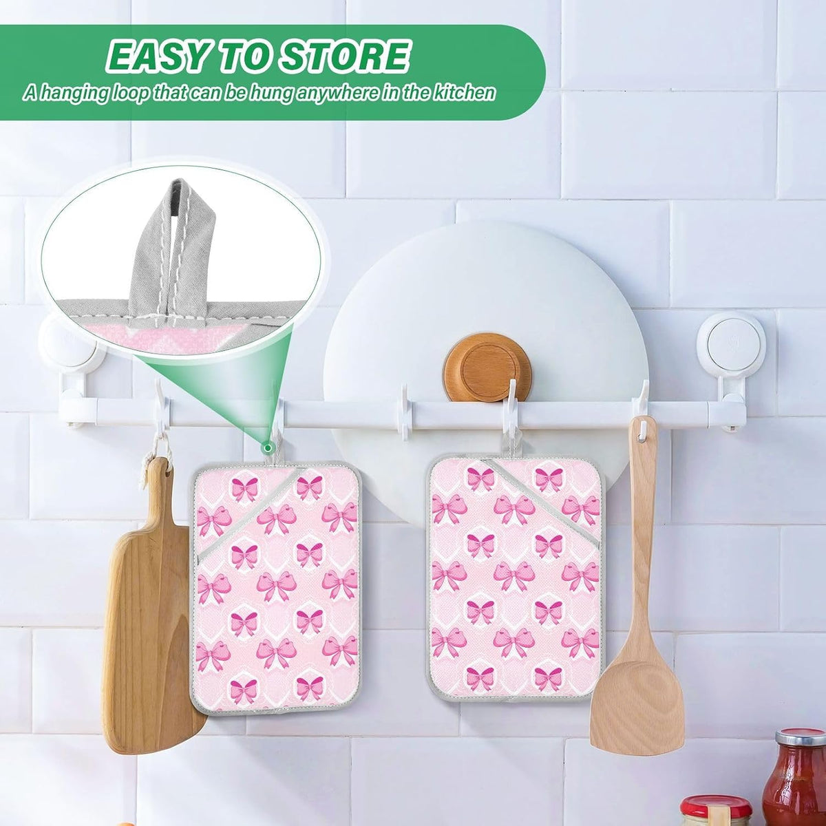Light Pink Bows Pot Holders for Kitchen Heat-Resistant Potholders Oven Hot Pads 2 Pack Set