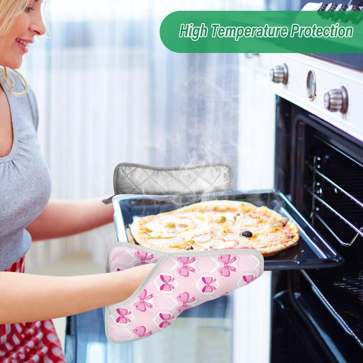 Light Pink Bows Pot Holders for Kitchen Heat-Resistant Potholders Oven Hot Pads 2 Pack Set